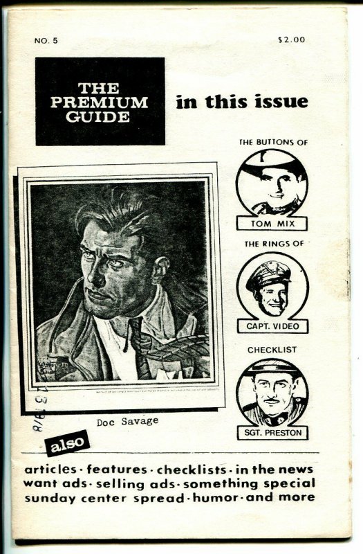 Premium Guide #5 1978-Hy Mandelowitz-Tom Mix-Sgt Preston-Doc Savage-FN