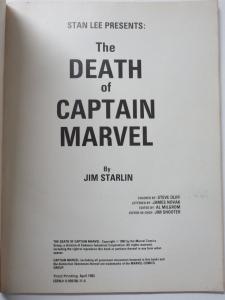 Death of Captain Marvel- Graphic Novel #1 Third 3rd Printing by Jim Starlin B