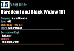 Daredevil and Black Widow 101 (1973) VF- 7.5 1st app Angar Marvel Comics