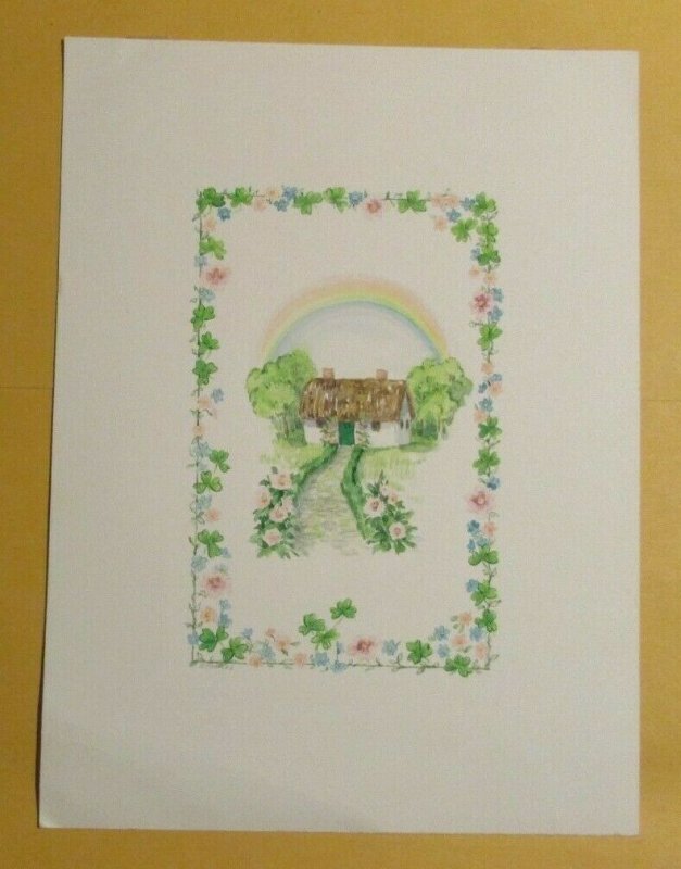 EASTER Cottage with Flower Border 7x9.5 Greeting Card Art #7808 