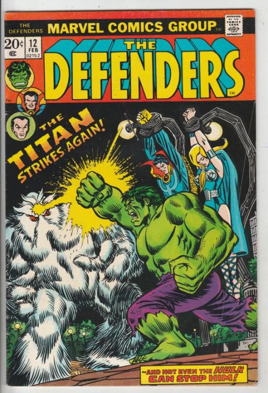 Defenders, The #12 (Feb-74) FN Mid-Grade Hulk, Dr. Strange, Namor, Valkyrie