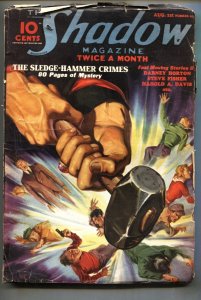 The Shadow Pulp Aug 1 1936- Sledge-Hammer Crimes- Maxwell Grant VG-