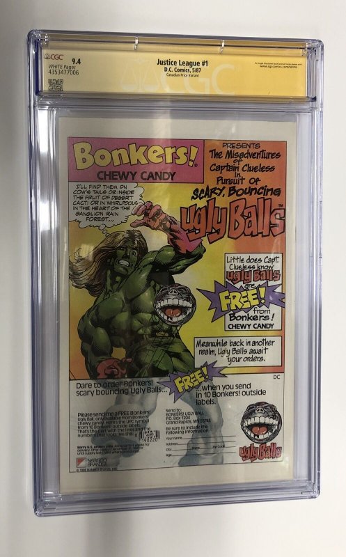 Justice League (1987) # 1 (CGC 9.4 SS) Signed Kevin Maguire • CPV • Story Giffen