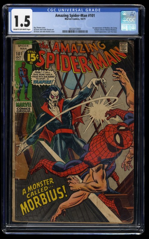 Amazing Spider-Man #101 CGC FA/GD 1.5 1st Appearance Morbius!