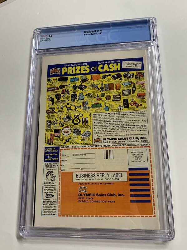 Daredevil 174 Cgc 9.8 White Pages 1st Hand Frank Miller Marvel 2061441017