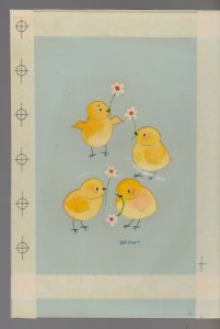 EASTER GREETINGS Four Cute Chicks w/ Daisies 6.5x9.5 Greeting Card Art #E2404