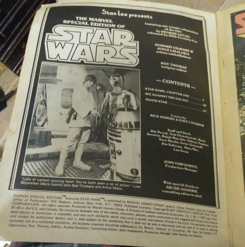 STAR WARS # 1  1977 MARVEL SPECIAL EDITION OVER-SIZED GEORGE LUCAS W MOVIE PHOTO