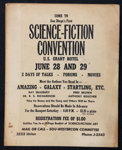 1952 1ST SAN DIEGO SCI FI CONVENTION  PROMO POSTER (BEFORE SDCC) RARE FN/VF