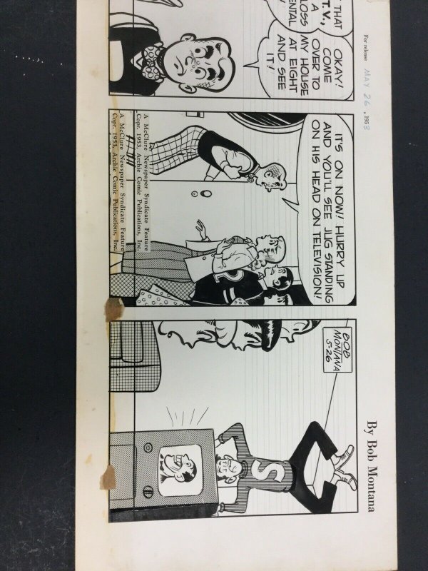 Bob Montana Original Archie Comic Strip 5/26/53,Archie.Betty,Reggie,Jughead 