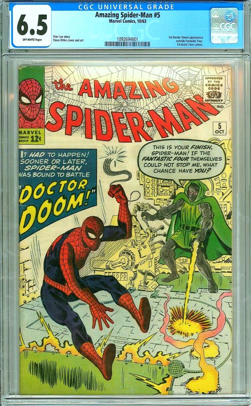 Amazing Spider-Man #5 (CGC 6.5) O/W p; 1st Doctor Doom app. outside FF