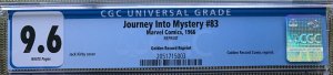 Journey Into Mystery #83 GRR (1966) CGC 9.6 - Golden Record Reprint of 1st Thor