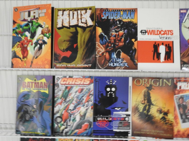 Huge Lot 48 TPB's W/ Avengers, Hulk, Batman, JLA, Spidey+ Avg VF- Condit...