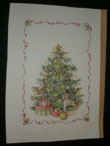 MERRY CHRISTMAS Large Tree w/ Rocking Horse Ball 10x13.5 Greeting Card Art #nn