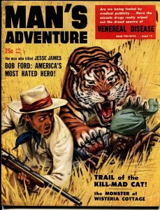 MAN'S ADVENTURE JAN 1958-TIGER COVER-JESSE JAMES -CRIME VG-