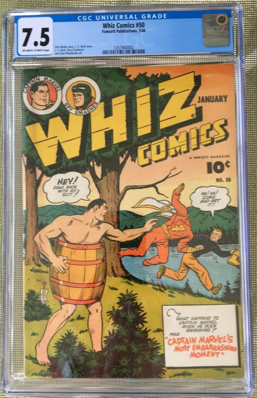 WHIZ COMICS #50 CGC 7.5 -- O/W to WHITE PAGES! C.C. BECK! CAPTAIN MARVEL SHAZAM!