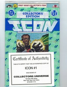 Icon #1 VF/NM Collector's Edition signed by Mark D. Bright - sealed poster card