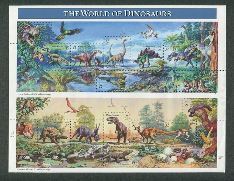 Dinosaurs of the World US Postage Stamp Commemorative Sheet  1996