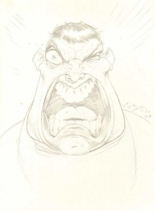 Hulk Caricature Pencil Commission - 2008 Signed art by John Cebollero