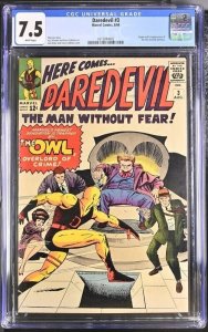 DAREDEVIL #3 CGC 7.5 1ST OWL JACK KIRBY WHITE PAGES