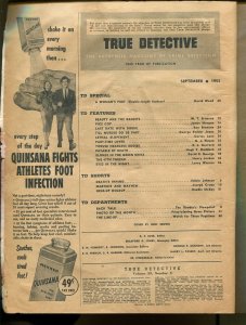 True Detective 9/1953-terrified woman cover-Osni Brown-pulp exploitation-FR/G