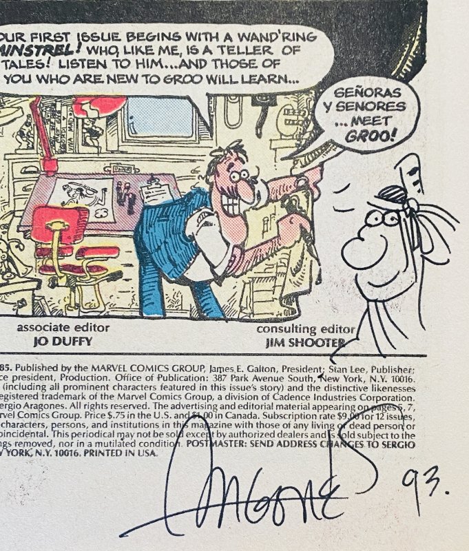 SIGNED 1985 MARVEL EPIC GROO THE WANDERER #1 SERGIO ARAGONES w SKETCH on PAGE 1