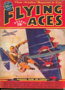 Flying Ace 8/1936-hero pulp-Buzz Benson-parachute-Leo Morey-VG