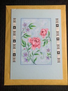 HAPPY ANNIVERSARY Painted Pink & Purple Flowers 7x10 Greeting Card Art #WA9179