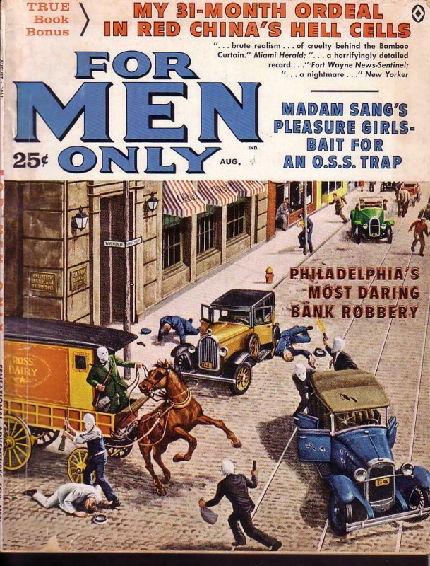FOR MEN ONLY AUG 1961 BANK ROBBERY COVER --CHEESECAKE VG