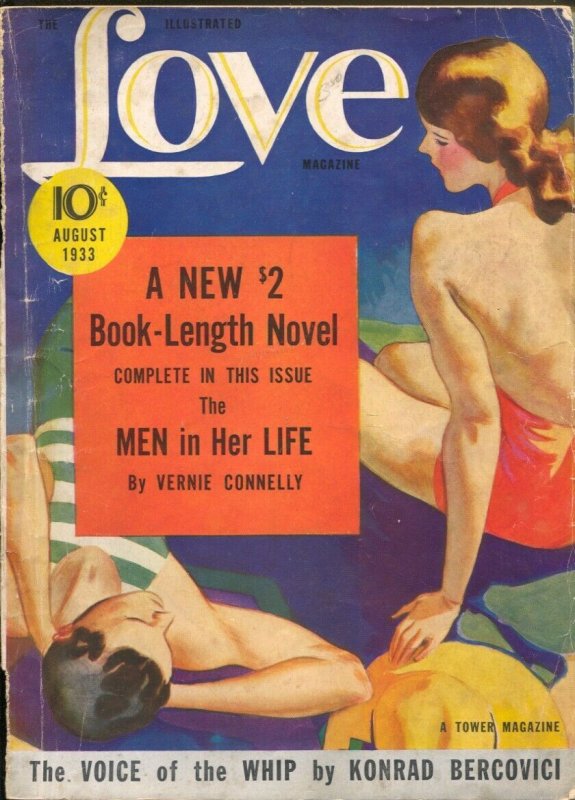 Illustrated Love Magazine 8/1933-John Held Jr color art inside cover-Spanking...