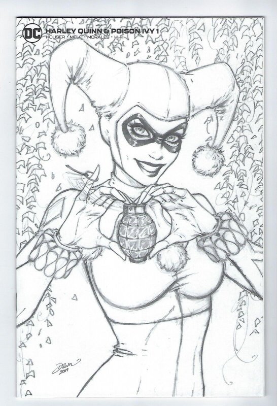 Harley Quinn & Poison Ivy #1 (2019) Dawn McTeigue B&W Sketch Art Variant Cover