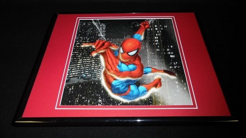 Amazing Spiderman Swinging Above the City at Night Framed 11x14 Photo Display 