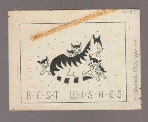 BEST WISHES Momma Cat with Five Kittens 5x4 Greeting Card Art #162