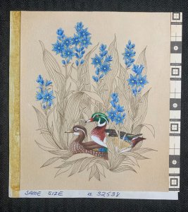 HAPPY FATHERS DAY Painted Duck & Blue Flowers 6x6 Greeting Card Art #32538