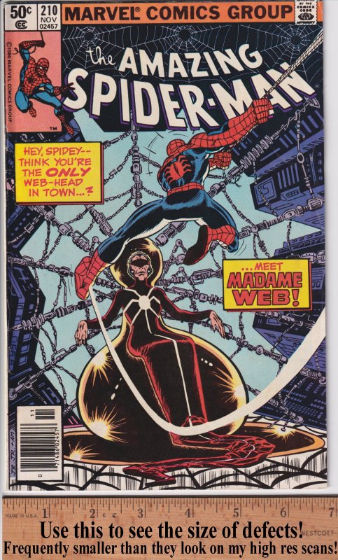 Amazing Spider-Man #210 NEWSSTAND (Nov 1980) VGF 5.0, off white. 1st Madame Web!