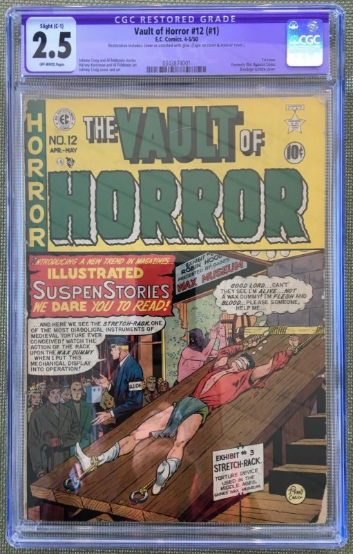 Vault of Horror #1 (#12 1950) CGC 2.5 -- Bondage torture cvr Slight restoration