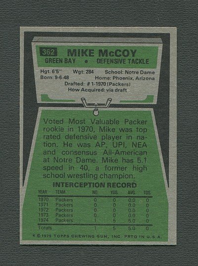 1975 Topps Football /  Mike McCoy #362 / NM-MT