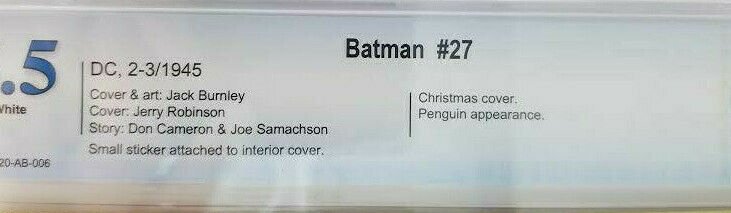 Batman #27~1945 DC~CBCS 6.5 (FN+)~Christmas Cover, Penguin Appearance