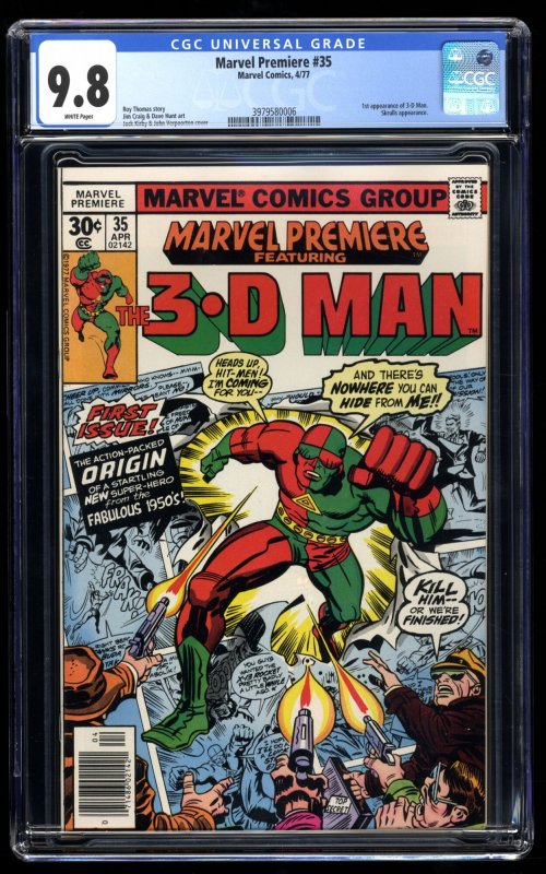 Marvel Premiere #35 CGC NM/M 9.8 White Pages 1st 3-D Man Jack Kirby Art!