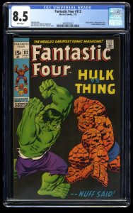 Fantastic Four #112 CGC VF+ 8.5 White Pages Incredible Hulk Vs Thing Battle!