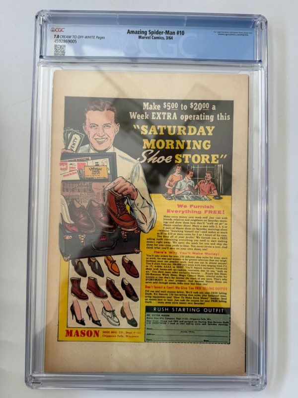 Amazing Spider-Man #10 CGC 7.0 WHITE PAGES 3/64 Kirby Lee Ditko