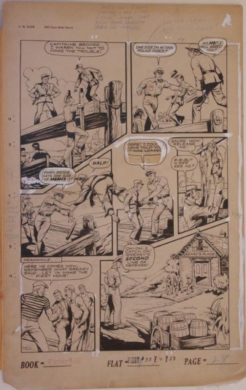 ALEX BLUM original art, FIGHT COMICS #38 pg 28, 1945, Shark Brodie, Fight, Ships