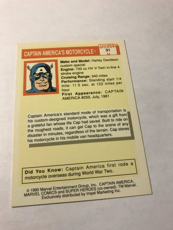 CAPTAIN AMERICA’S MOTORCYCLE #31 : 1990 Marvel Universe Series 1,  NM/M