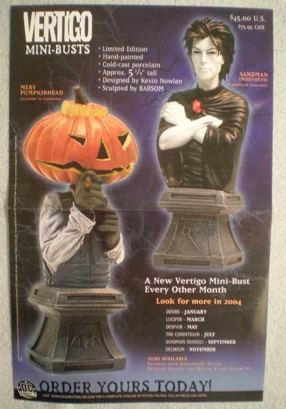 VERTIGO MINI-BUSTS Promo poster, Sandman, 2003, Unused, more in our store