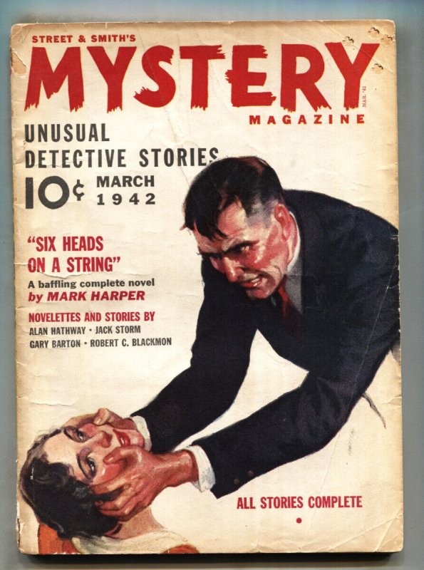 Mystery Magazine 3/1942-Weird menace abuse cover-Rare Pulp Magazine