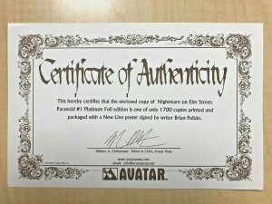 A Nightmare on Elm Street Paranoid #1 PLATINUM FOIL Variant w/ Poster Signed HTF