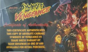 Absolute Carnage Symbiote of Vengeance #1 SIGNED by Skan Variant 600 Lim/COA 