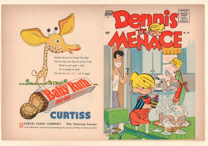 Dennis the Menace #10 Unused Comic Book Cover - Dish Washing (Grade 9.2) 1955