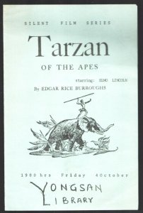 Tarzan of The Apes Film Program 1960's-silent classic-starring Elmo Lincoln-1918