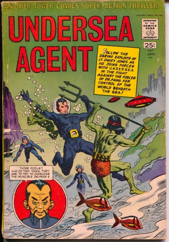 Undersea Agent #1 1966-Tower Comics-1st issue-flying saucer-Davey Jones-VG