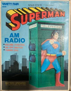 Vintage 1978 SUPERMAN 7 PHONE BOOTH Vanity Fair Radio w/box insert instructions